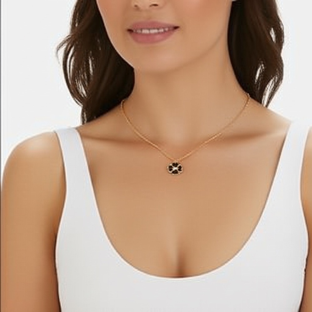 Kate Spade Spades and Studs Enamel Black GoldCharm Necklace One Size